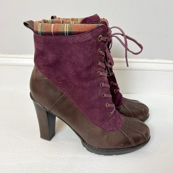Y2K Vtg TOMMY HILFIGER Heeled Boots Size 10 Suede & Leather Lace Up Women's - Picture 1 of 8